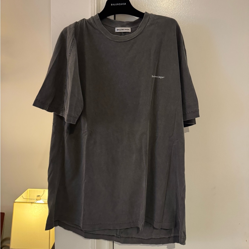 Balenciaga Gray Short Sleeve Tee with Small Logo